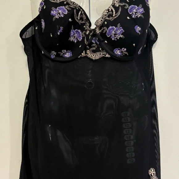 Delicates Black and Purple Floral Lingerie Set - Picture 2 of 5